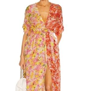 ROCOCO SAND Nesh Maxi Dress Orange Yellow Floral Metallic